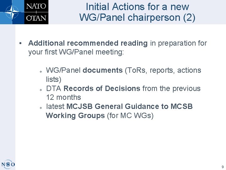 Initial Actions for a new WG/Panel chairperson (2) • Additional recommended reading in preparation