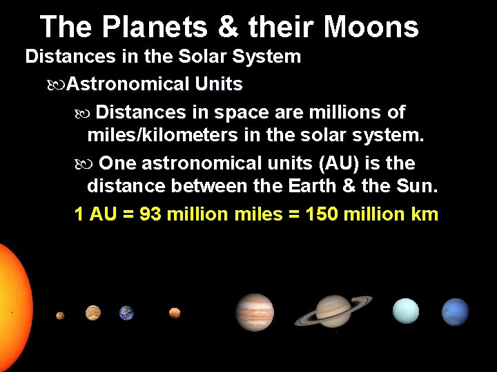 The Planets & their Moons Distances in the Solar System Astronomical Units Distances in