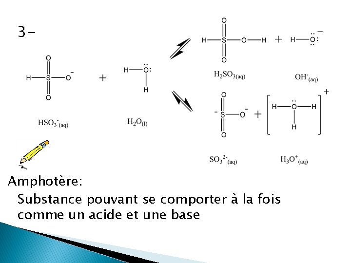 3 - Amphotère: Substance pouvant se comporter à la fois comme un acide et