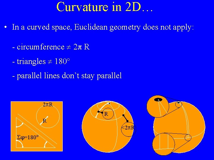 Curvature in 2 D… • In a curved space, Euclidean geometry does not apply: Curvature in 2 D… • In a curved space, Euclidean geometry does not apply: