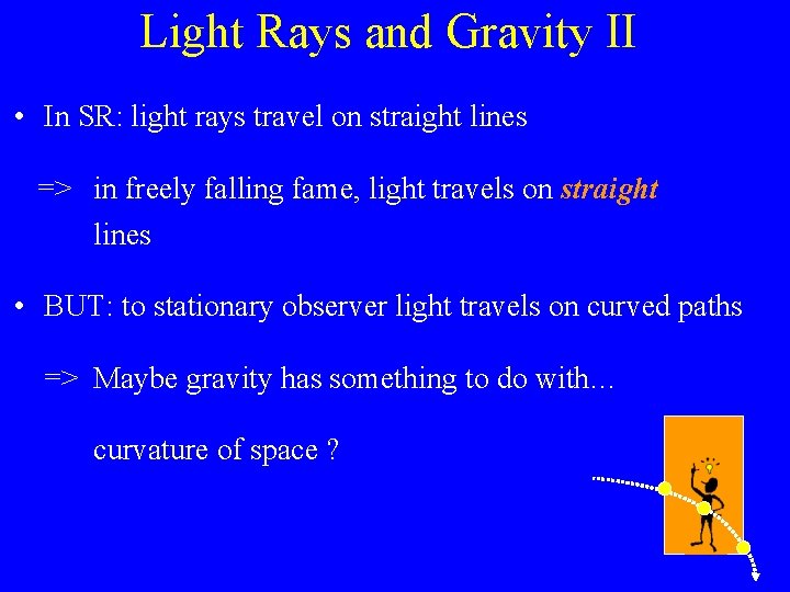 Light Rays and Gravity II • In SR: light rays travel on straight lines Light Rays and Gravity II • In SR: light rays travel on straight lines