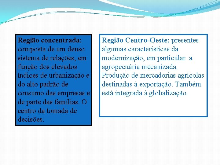 Região concentrada: composta de um denso sistema de relações, em função dos elevados índices