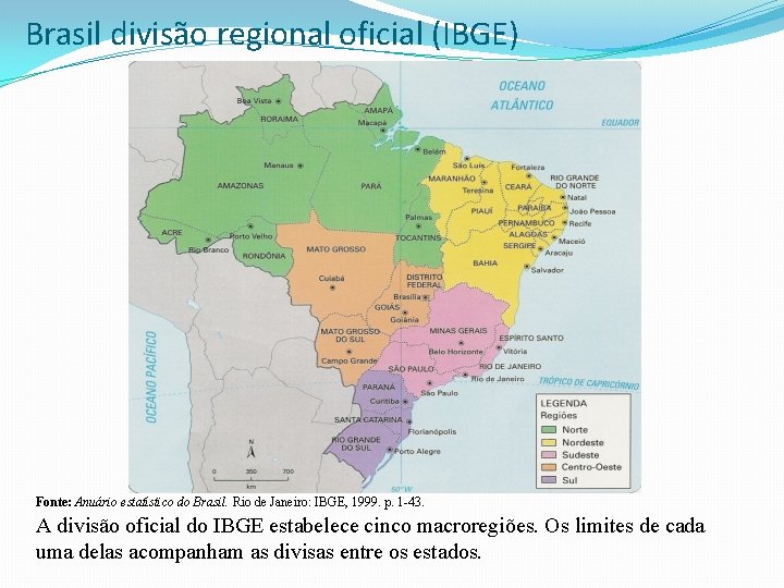 Brasil divisão regional oficial (IBGE) Fonte: Anuário estatístico do Brasil. Rio de Janeiro: IBGE,