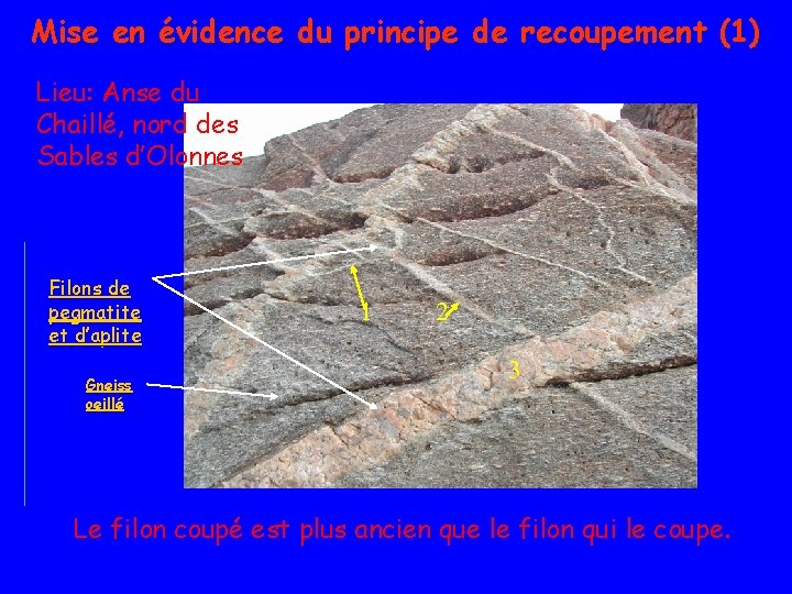 Mise en évidence du principe de recoupement (1) Lieu: Anse du Chaillé, nord des