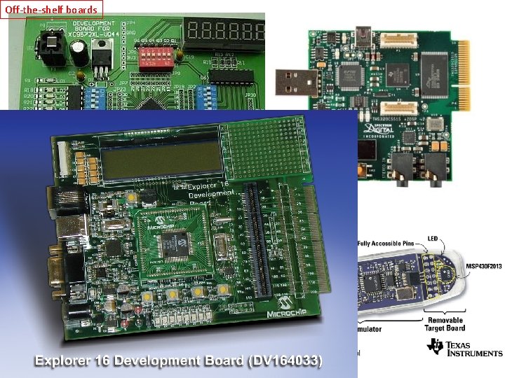 Off-the-shelf boards Development board, evaluation board etc. • There are many “generic” boards that