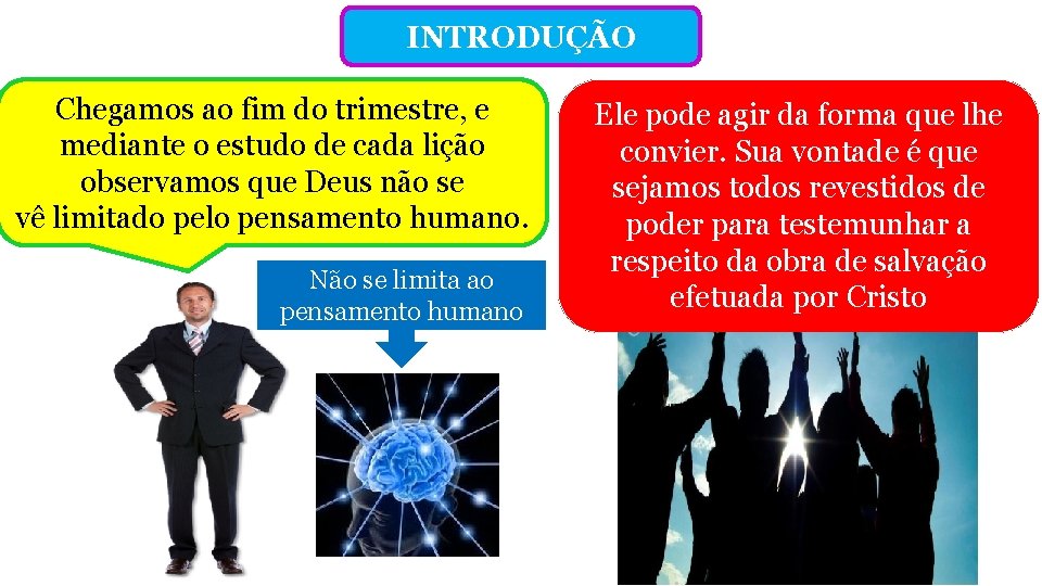 INTRODUÇÃO Chegamos ao fim do trimestre, e mediante o estudo de cada lição observamos