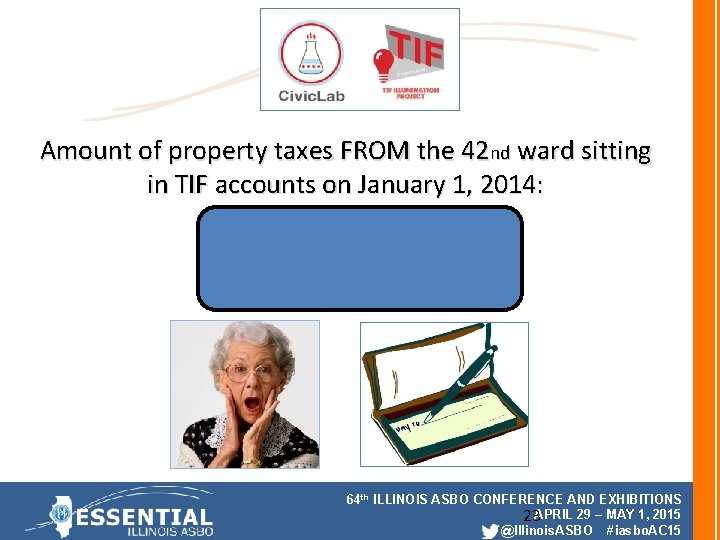Amount of property taxes FROM the 42 nd ward sitting in TIF accounts on
