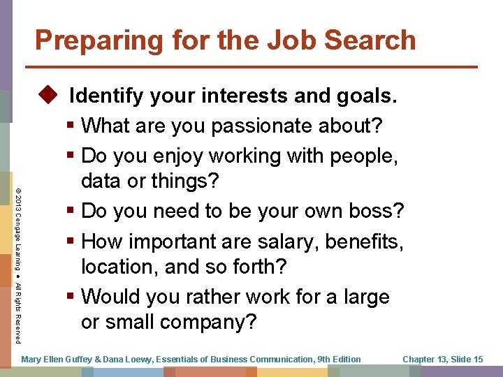 Preparing for the Job Search © 2013 Cengage Learning ● All Rights Reserved Identify