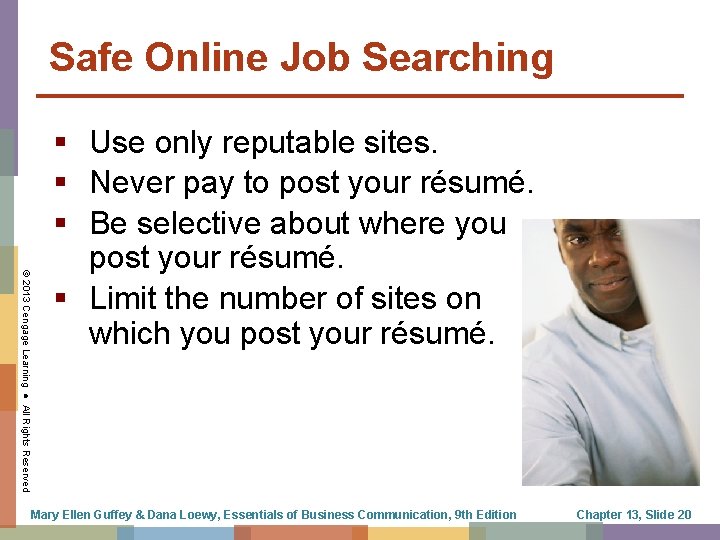 Safe Online Job Searching © 2013 Cengage Learning ● All Rights Reserved Use only