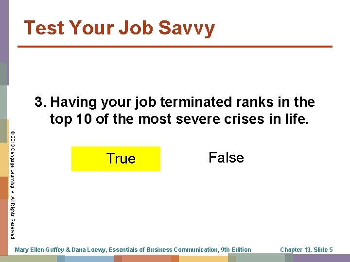 Test Your Job Savvy 3. Having your job terminated ranks in the top 10