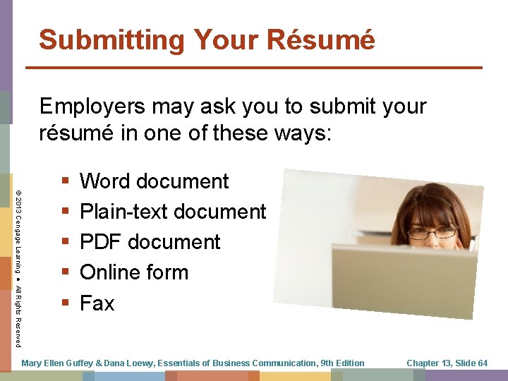 Submitting Your Résumé Employers may ask you to submit your résumé in one of