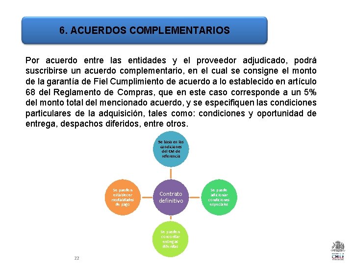 6. ACUERDOS COMPLEMENTARIOS Por acuerdo entre las entidades y el proveedor adjudicado, podrá suscribirse