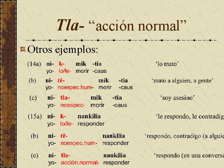 Tla- “acción normal” Otros ejemplos: 