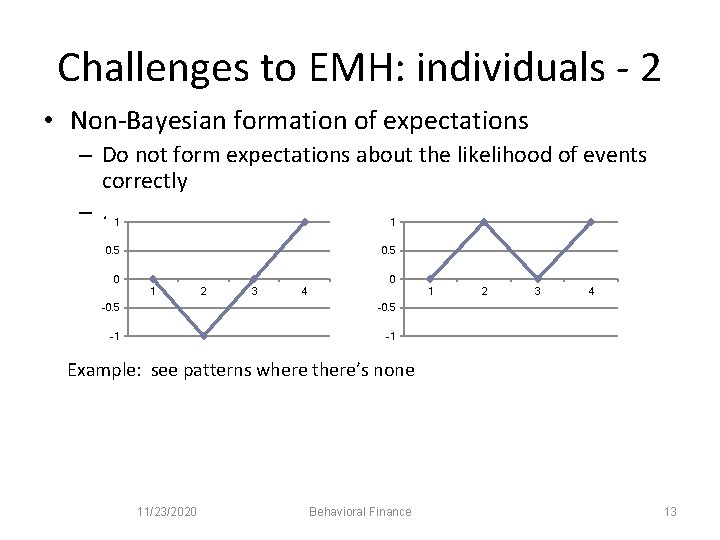 Challenges to EMH: individuals - 2 • Non-Bayesian formation of expectations – Do not