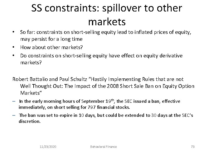 SS constraints: spillover to other markets • So far: constraints on short-selling equity lead