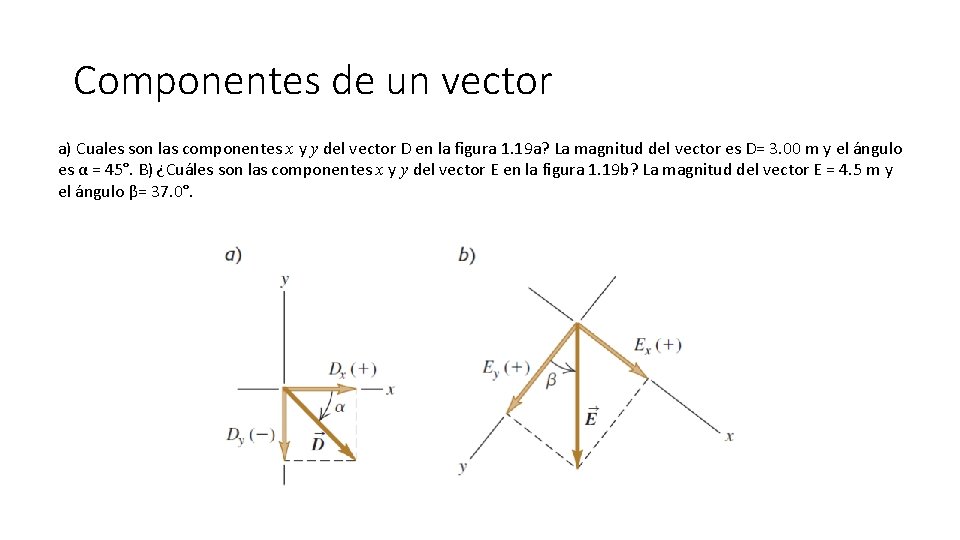 Componentes de un vector a) Cuales son las componentes x y y del vector