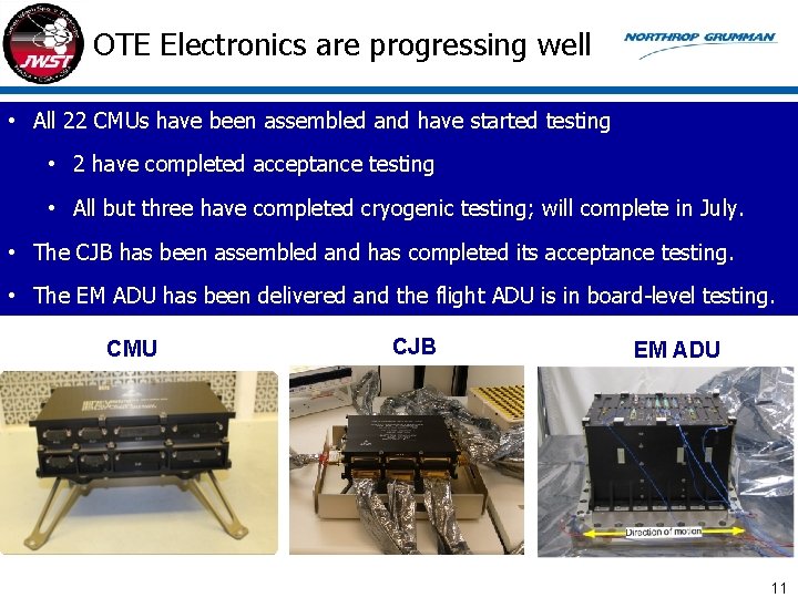 OTE Electronics are progressing well • All 22 CMUs have been assembled and have