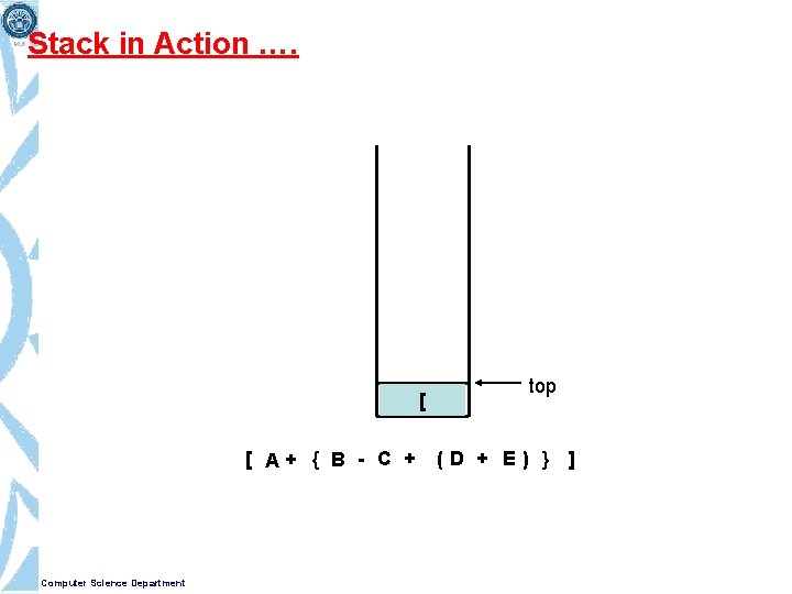 Stack in Action …. [ [ A+ { B - C + Computer Science