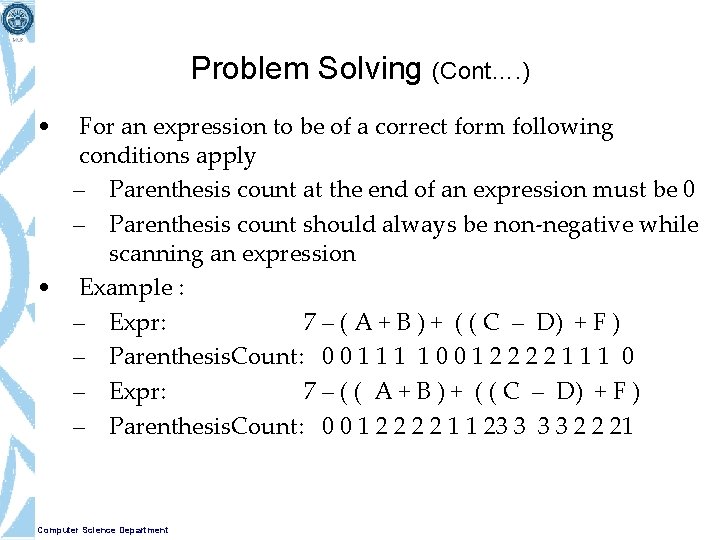 Problem Solving (Cont…. ) • For an expression to be of a correct form