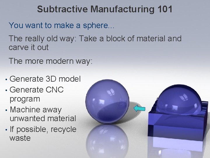 Subtractive Manufacturing 101 You want to make a sphere. . . The really old