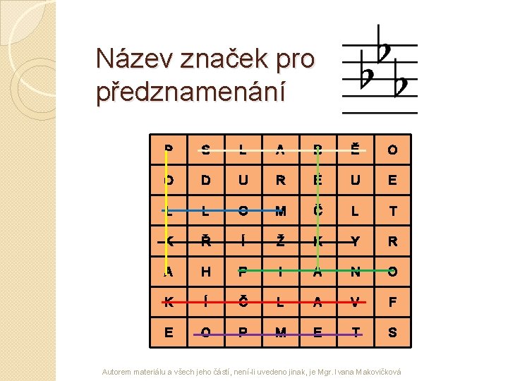 Název značek pro předznamenání P S L A B Ě O O D U