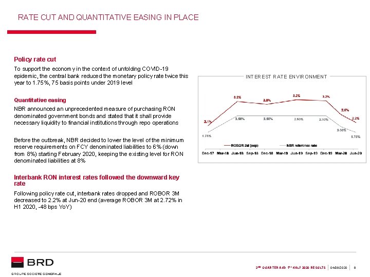 RATE CUT AND QUANTITATIVE EASING IN PLACE Policy rate cut To support the economy