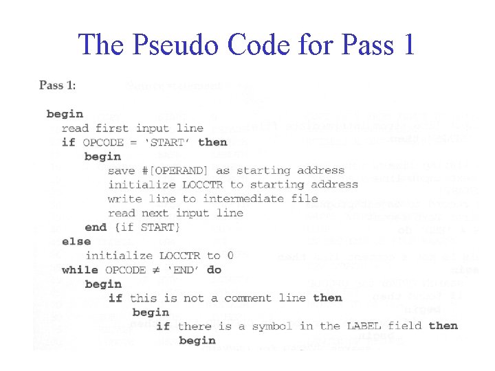 The Pseudo Code for Pass 1 