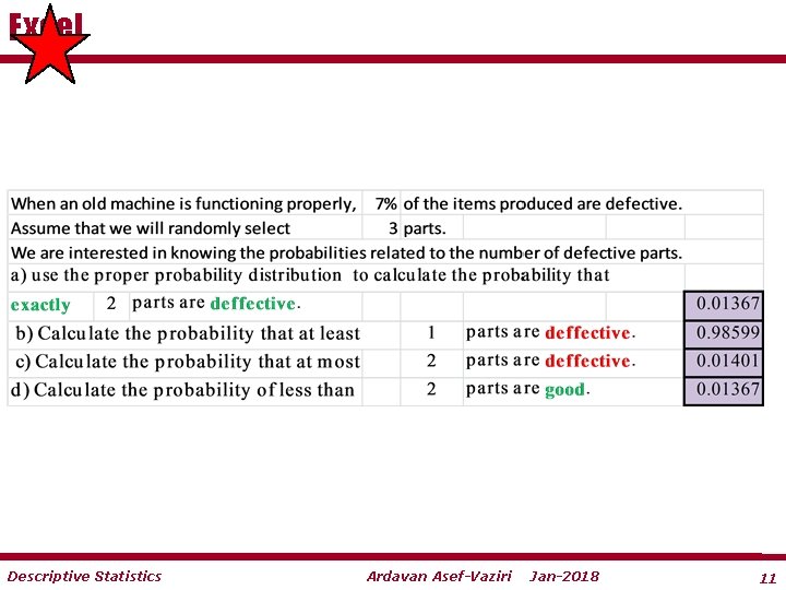 Excel Descriptive Statistics Ardavan Asef-Vaziri Jan-2018 11 