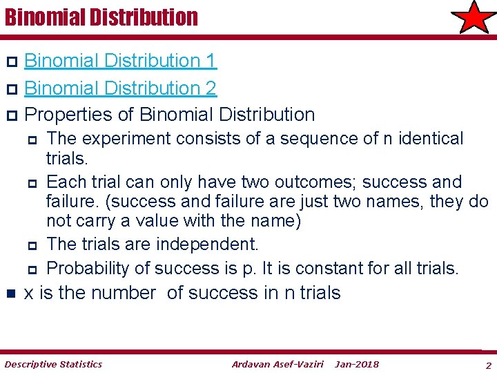 Binomial Distribution 1 p Binomial Distribution 2 p Properties of Binomial Distribution p p