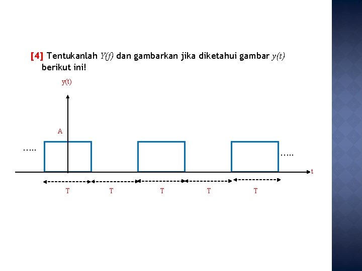 [4] Tentukanlah Y(f) dan gambarkan jika diketahui gambar y(t) berikut ini! y(t) A ….