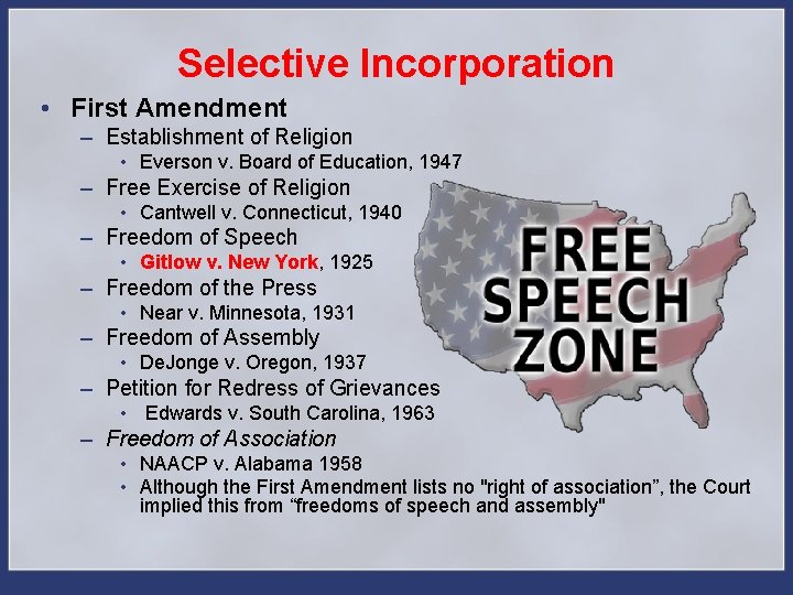 Selective Incorporation • First Amendment – Establishment of Religion • Everson v. Board of