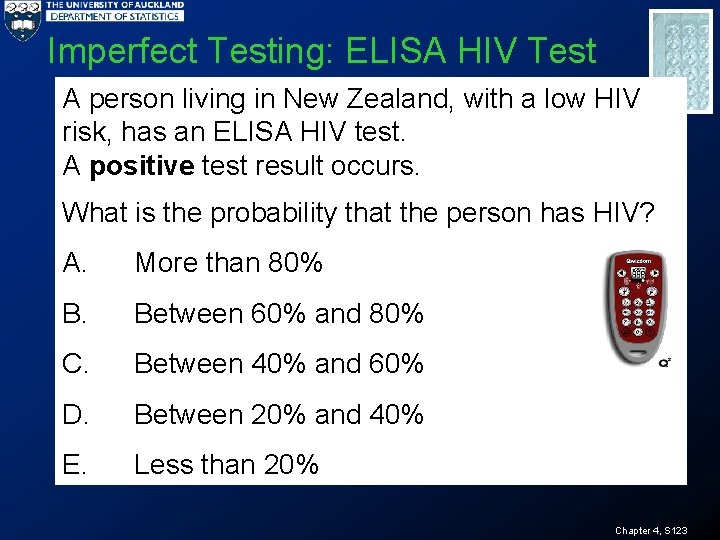 Imperfect Testing: ELISA HIV Test A person living in New Zealand, with a low