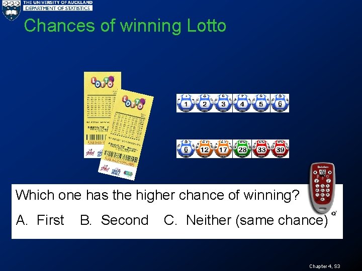 Chances of winning Lotto Which one has the higher chance of winning? A. First