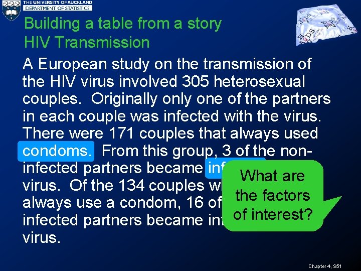 Building a table from a story HIV Transmission A European study on the transmission