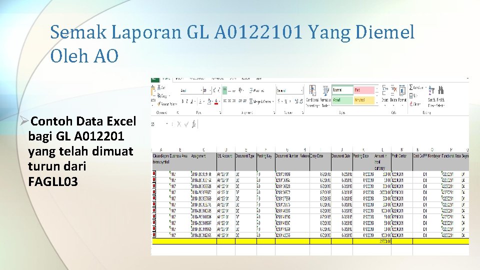 Semak Laporan GL A 0122101 Yang Diemel Oleh AO ØContoh Data Excel bagi GL