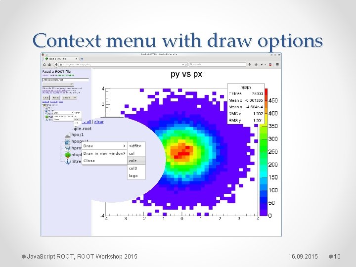 Context menu with draw options Java. Script ROOT, ROOT Workshop 2015 16. 09. 2015