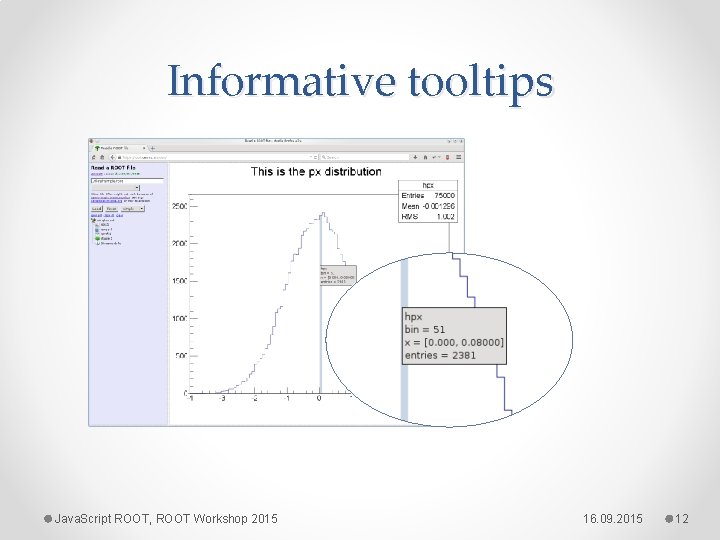 Informative tooltips Java. Script ROOT, ROOT Workshop 2015 16. 09. 2015 12 