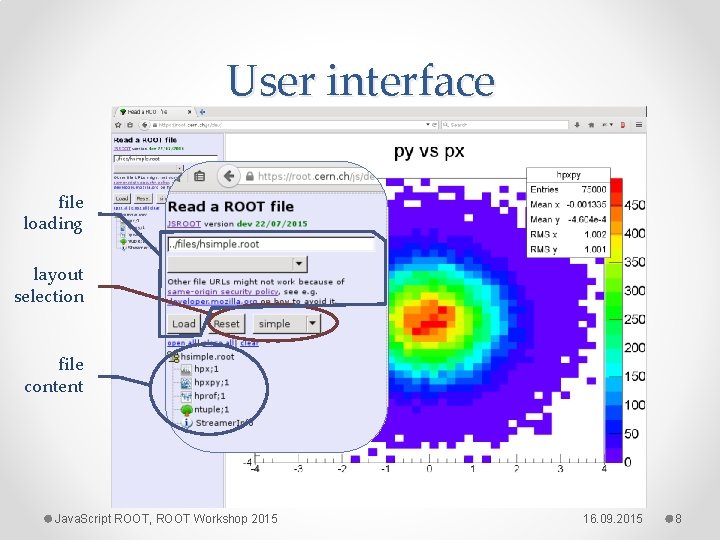 User interface file loading layout selection file content Java. Script ROOT, ROOT Workshop 2015