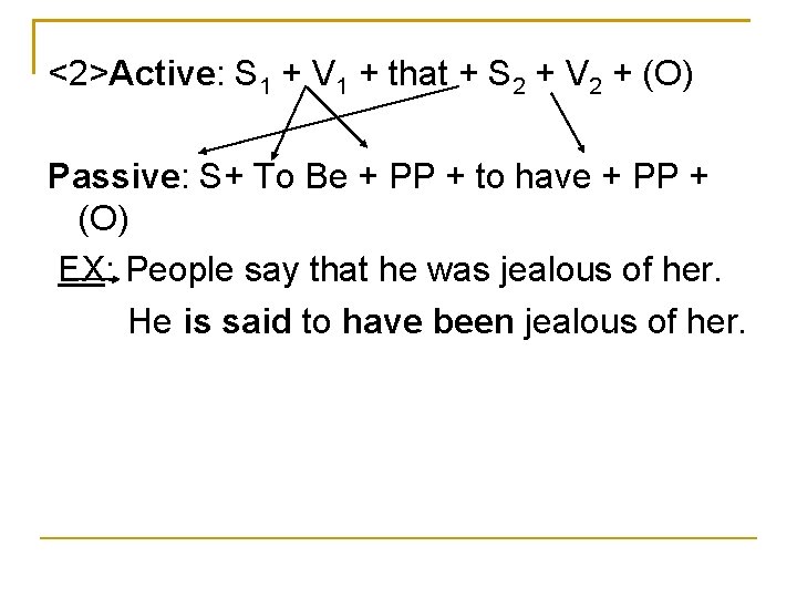 <2>Active: S 1 + V 1 + that + S 2 + V 2 <2>Active: S 1 + V 1 + that + S 2 + V 2