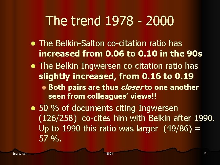 The trend 1978 - 2000 The Belkin-Salton co-citation ratio has increased from 0. 06