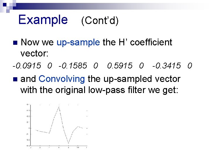 Example n (Cont’d) Now we up-sample the H’ coefficient vector: -0. 0915 0 -0.