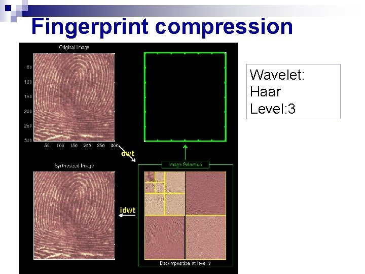Fingerprint compression Wavelet: Haar Level: 3 