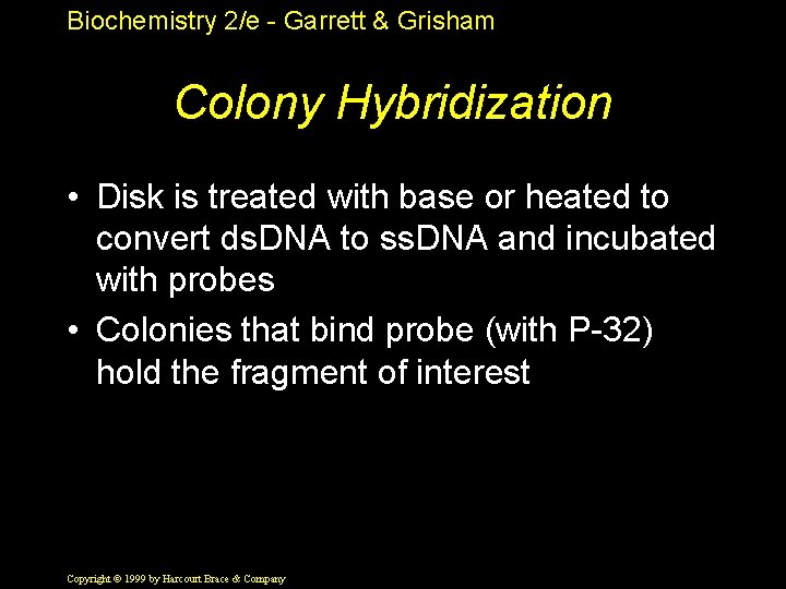 Biochemistry 2/e - Garrett & Grisham Colony Hybridization • Disk is treated with base