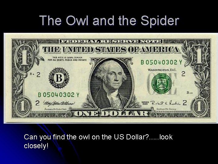 The Owl and the Spider Can you find the owl on the US Dollar?