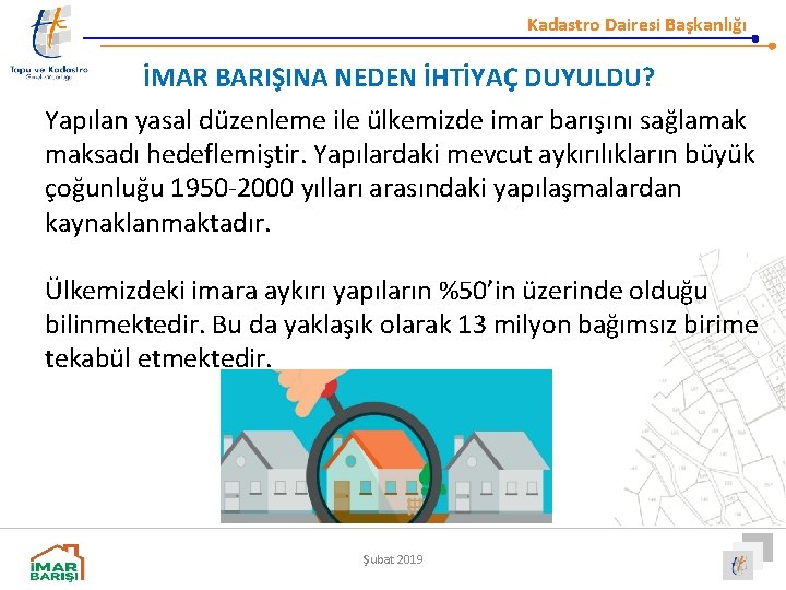 Kadastro Dairesi Başkanlığı İMAR BARIŞINA NEDEN İHTİYAÇ DUYULDU? Yapılan yasal düzenleme ile ülkemizde imar