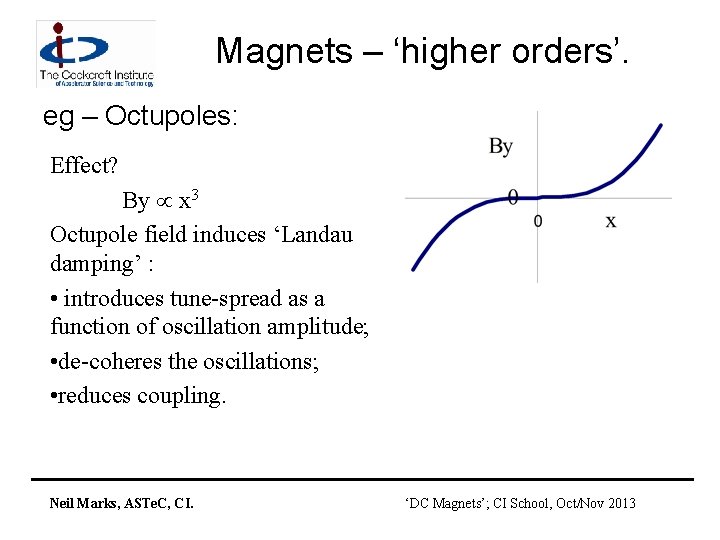 Magnets – ‘higher orders’. eg – Octupoles: Effect? By x 3 Octupole field induces