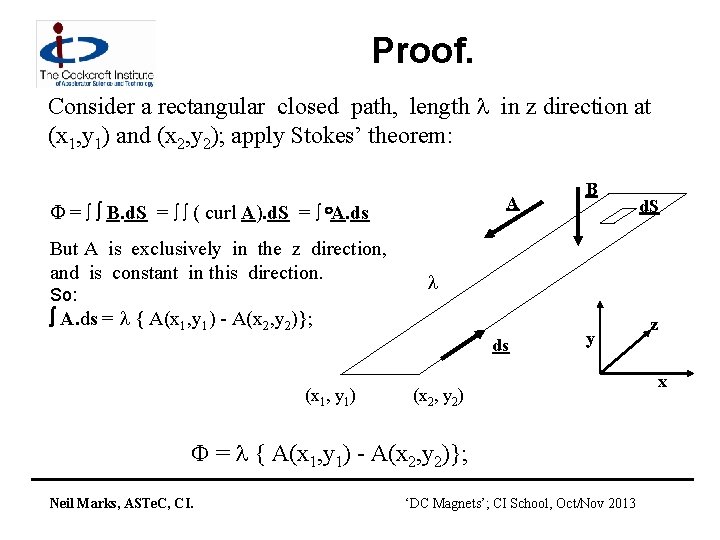 Proof. Consider a rectangular closed path, length in z direction at (x 1, y