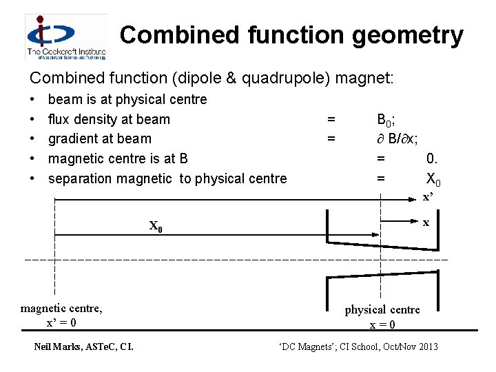 Combined function geometry Combined function (dipole & quadrupole) magnet: • • • beam is