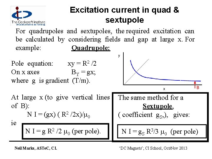 Excitation current in quad & sextupole For quadrupoles and sextupoles, the required excitation can