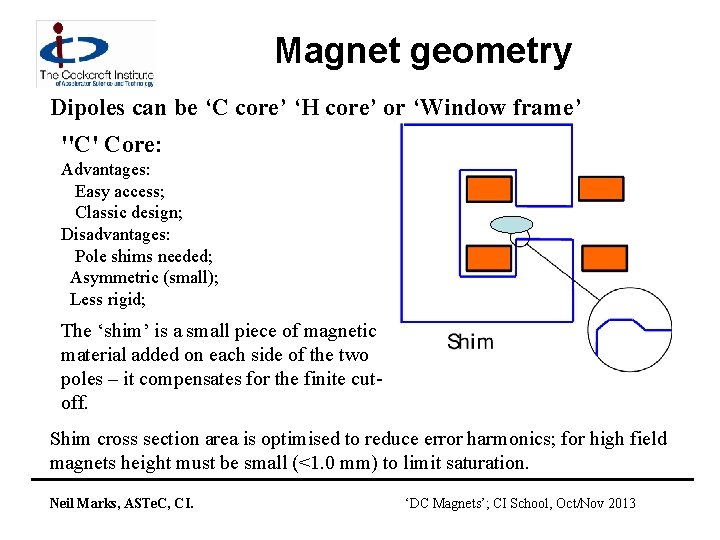 Magnet geometry Dipoles can be ‘C core’ ‘H core’ or ‘Window frame’ ''C' Core: